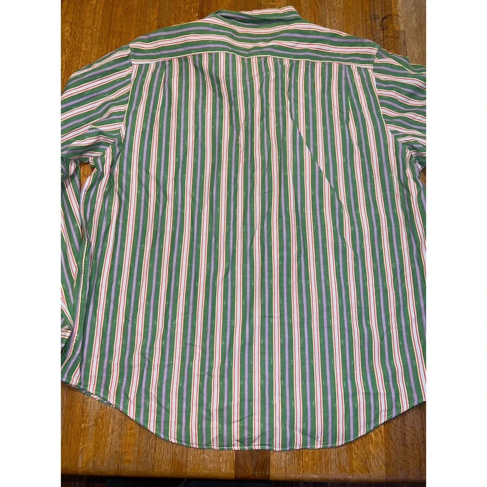 Polo Ralph Lauren XXL Green Multi Color Striped Long Sleeve Pocket Button Down‎